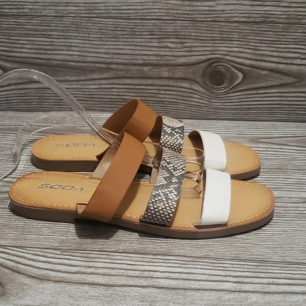 Soda new 3 straps slide flats woman  sandals size 7.5 - Picture 3 of 4